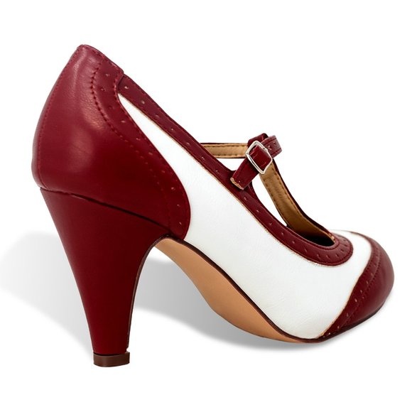 Chase & Chloe Mary Jane Oxford Pumps - Retro Round Toe Shoe with Ankle Strap - Picture 3 of 5